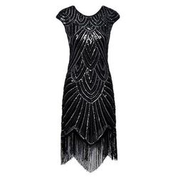 Anni Ruggenti Anni 1920 Lunghezza al ginocchio Vestito Abito Flapper Abito da Ballo Cortissima Il grande Gatsby Charleston Paillettes Patchwork Scollo Tondo Costume Per donna Balli di fine anno Festa