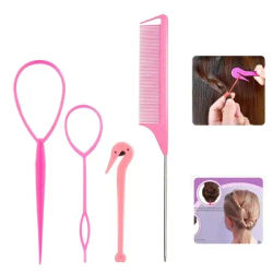 1-4Set French Braid Tool Loop Elastic Hair Bands Remover Cutter Rat Tail Comb Metal Pin Tail Braiding Combs For Hair Styling
