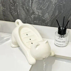 Cute Cat Drain Soap Holder Container Smooth Plastic Toilet Soap Dish Case Tray Bathroom Accessories Washroom Tools Home Decor