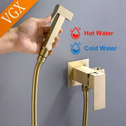 VGX Gold Brass Bidet Faucets Handheld Bidet Sprayer Set For Toilet Crane Women's Washer Bathroom Shattaf Sprayer Hygienic Shower