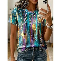 Per donna Maglietta Stampato Grafico Astratto Vintage Elegante Classico Manica Corta Girocollo Top Regolari Casuale Quotidiano Weekend Blu Viola Arancione Estate Primavera
