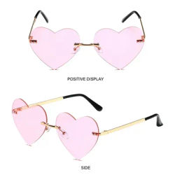 Costume Hippie tendance, Costume de Cosplay, lunettes de soleil en forme de cœur sans bords, lunettes de soleil en métal, lunettes de soleil Hippie roses en forme de cœur