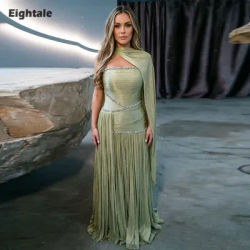 Robe de soirée arabe Eightale, sans bretelles, en crêpe vert sauge perlé, personnalisée, coupe trapèze plissée, pour bal de promo et mariage