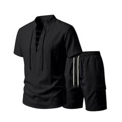 Set Medievale Rinascimento T-shirt Shorts Vichingo Tessuto misto 95% lino Costume Per uomo Halloween Carnevale LARP Fiera Rinascimentale Vacanza al Mare Adulti Top Shorts Estate