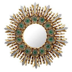 Cusco Meadow,'Floral Painted Glass and Wood Accent Mirror'