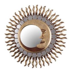 Cuzco Eclipse,'Sun and Moon Themed Bronze Leaf Wood Wall Mirror'