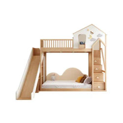 Solid Wood Kids Tree House Bunk Bed, Princess Castle Loft Bed with Slide & Ladder, Secret Base Bedroom Furniture