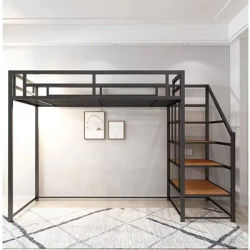 *Manufacturer's Twin over Full Iron Steel Bunk Bed Frame for Adults with Stairs Bedroom Furniture