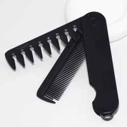 1PC Black 2-in-1 Folding Comb – Dual Tooth for Dry & Wet Bangs, Portable Design for Real Hair Wigs
