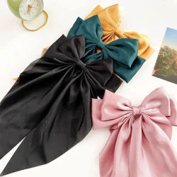 1PC Women Solid Color Hairpins Minimalist Bowknot Retro Hair Clip for Girls Silk Hairband Elegant Hair Accessory