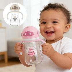 240ml/8oz Baby Feeding Bottle-PP Baby Bottle With Handle,Drop-Proof Design,Light Weight, Wide-Neck Milk Bottle for Easy Cleaning