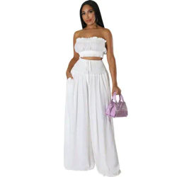 Ensemble deux pièces pour femmes, pantalon, sans bretelles, sans manches, Sexy, hauts courts, jambes larges, pantalons longs, décontractés, été, Y2k, Streetwear, taille haute