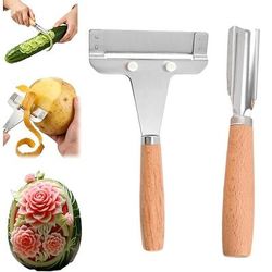 2 pelapatate regolabili in spessore, pelapatate a Y in acciaio inox con manico in legno, affettatrice e pelapatate multifunzionale per frutta e verdura, patate, zucca, utensili da cucina