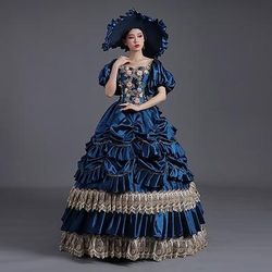 Vintage Rococò Rinascimento Maxi Vestito Normale Manica a Palloncino Principessa regina Elisabetta Pieghettato Con Volant Principessa Collo quadrato Costume Per donna Halloween Carnevale Mascherata