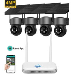 4MP Solar-Powered Battery Camera Outdoor Kit with 4 Cams PTZ Wifi Surveillance System Human Detection Home Security Base iCsee