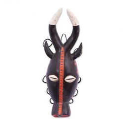 'Folk Art-Inspired Hand-Carved African Wood Mask from Ghana'