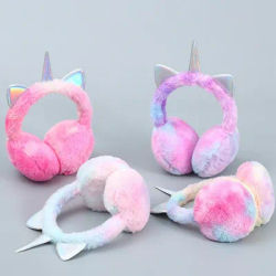 Enfants fille licorne chaud oreillette coloré doux en peluche moelleux oreilles de chat cache-oreilles en plein air hiver cyclisme Ski neige cravate-teinture chapeaux