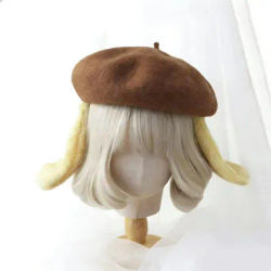 Béret Kawaii jaune à longues oreilles pour femmes et filles, chapeau de peintre en peluche mignon, casquette de dessin animé douce, accessoire de tenue quotidienne JK Lolita