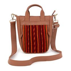 'Textile-Accented Adjustable Espresso Brown Leather Sling Bag'