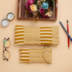 'Cotton Pencil Eyeglass Case 2-Piece Set with Striped Design'