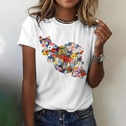 Per donna Maglietta Stampato Floreale Grafico Vintage Elegante Classico Manica Corta Girocollo Scollo a V Top Regolari Quotidiano Bianco Verde Grigio chiaro Estate Primavera Autunno Inverno