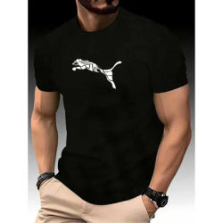 T-shirt de sport décontracté Y2K haut de gamme pour homme, imprimé léopard et renard, col rond, tendance été 2026