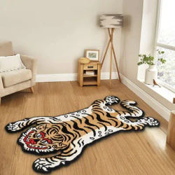 VIKAMA Retro Tiger Alien-Shaped Carpet, Washable, Soft Living Room Area Rug, Children's Bedroom Bedside Carpet, Home Decoration