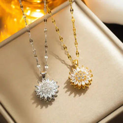 Rotatable Sunflower Necklaces For Women 2024 Fashion Jewelry Accessories Chain Choker