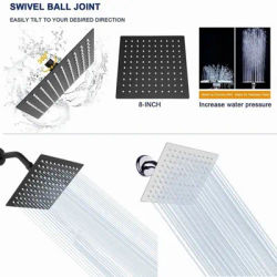 8 inch Square Stainless Steel Ultra-thin Showerheads Pressurized Rainfall Shower Head for Bathroom Faucet Replacement Parts