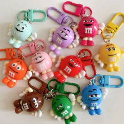 Kawaii Cartoon M Bean Keychain Flatback Resin Charms for Jewelry Making Accessories DIY Pendants Keyrings Decoration