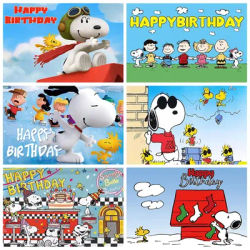 Cartoon Dog Snoopyed Theme Background Baby Girl Boy Birthday Party Banner Decorative Supplies Vinyl Photo Props Baby Shower Gift