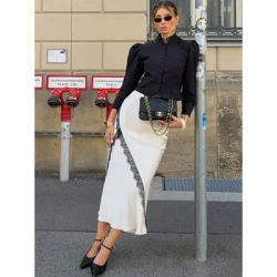 Trendix dentelle haut court et fente jupe longue 2 pièces ensemble femmes Sexy col en V profond hauts taille haute robe mince ensembles tenue élégante