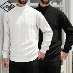 Printemps automne hommes pull couleur unie col haut torsion tricots pull hommes coupe ajustée chaud pulls hauts Streetwear