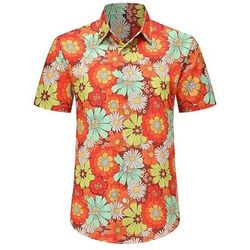 Retrò Vintage Anni '70 Camicia Camicia Aloha Hippie Floreale Margherita Costume Per uomo Vacanza Feste Parata dell'Orgoglio Adulti Camicia