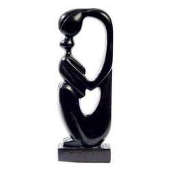 Maternal Devotion,'Handmade Ghanaian Mother and Child Ebony Wood Sculpture'