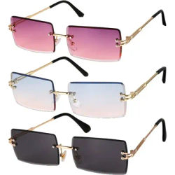 3 paires de lunettes de mode rectangulaires sans monture pour hommes et femmes, lunettes à monture métallique et verres rectangulaires