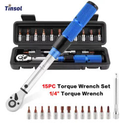 TINSOL Adjustable Torque Ratchet Wrench 1/4-inch Dual-Direction Bicycle Hex Socket Preset Wrench Professional Maintenance Tool