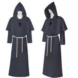 Set Retrò Vintage Medievale Rinascimento Lunghezza al pavimento Veste con cappuccio Vestaglia con accessori Lunghe Monaco Costume Per uomo Religioso e spirituale Halloween Mascherata Fiera