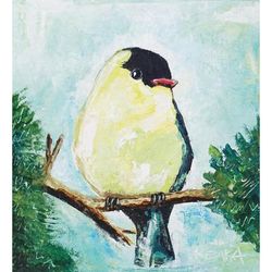 'Acrylic Impressionist Painting of Black-Headed Bunting Bird'