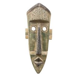 'Original Green West African Hand-Carved Sese Wood Wall Mask'