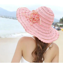 Chapeaux de soleil d'été pour femmes, 1 pièce, grand bord ondulé, pare-soleil à fleurs, protection solaire de plage en plein air, chapeau de paille, casquette polyvalente