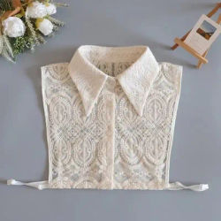 Col Amovible en Dentelle Tendance pour Femme, Faux Col Brodé avec Perles, Demi-Haut Lolita Amovible
