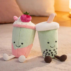 Adorable Pink Latte Matcha Green Milk Tea Cup Pillow Plush Toy with Small Pearl Detail Cute Funny Doll Decoration for Home