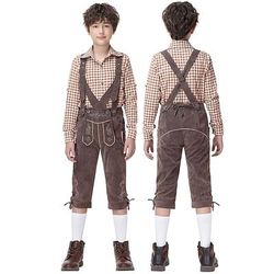 Oktoberfest Bundhosen Completo Lederhosen Lederhosen Lunghezza lunga Ricamato Tedesco Alpino Eredità Prati Ragazzi Carnevale Festa della birra Panno in stile tradizionale