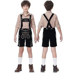 Oktoberfest Bundhosen Completo Lederhosen Lederhosen Sopra il ginocchio Ricamato Tedesco Alpino Eredità Prati Ragazzi Carnevale Festa della birra Panno in stile tradizionale