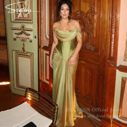 SSYTENS vert Satin sirène robes de soirée sans bretelles une épaule plissée robes de bal saoudien arabe formelle robes de bal Customiz