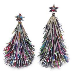 News Tree,'Handmade Recycled Paper Christmas Tree Figurines (Pair)'