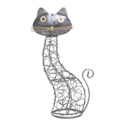 Slinky Cat,'Wrought Iron Black Cat-Themed Statuette'