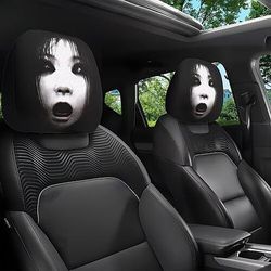 2/4 pezzi copri poggiatesta per auto con stampa di fantasmi horror, protezioni per poggiatesta con fantasmi spaventosi, accessori universali elasticizzati per interni auto, tessuto morbido lavabile,