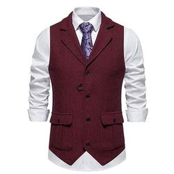Anni Ruggenti Anni 1920 Retrò Vintage Gilet Il grande Gatsby Tweed a spina di pesce Revers dentellati Costume Per uomo Cocktail party Rinascita Ricevimento di matrimonio Adulti Gilet